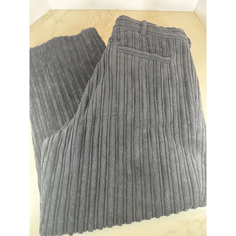 Mens Ribbed Corduroy Pants Cropped Black Wide Wale Textured 36x27 Saxony Y2K